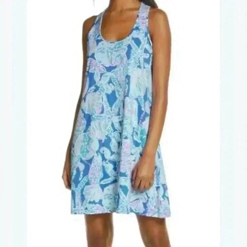 Lilly Pulitzer Blue Floral Mini Dress with Light Aqua & Lavender Accents